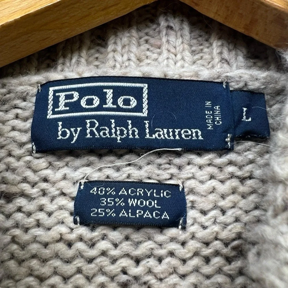 VTG Polo Ralph Lauren Alpaca Wool Blend Sweater Buttons Knit Beige Y2K Mens L